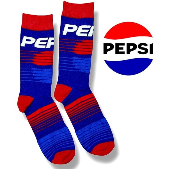 Pepsi Novelty Crew  Socks Reinforced Toe Heel Red Blue Unisex Men Shoe SZ 6-13 - Picture 2 of 16